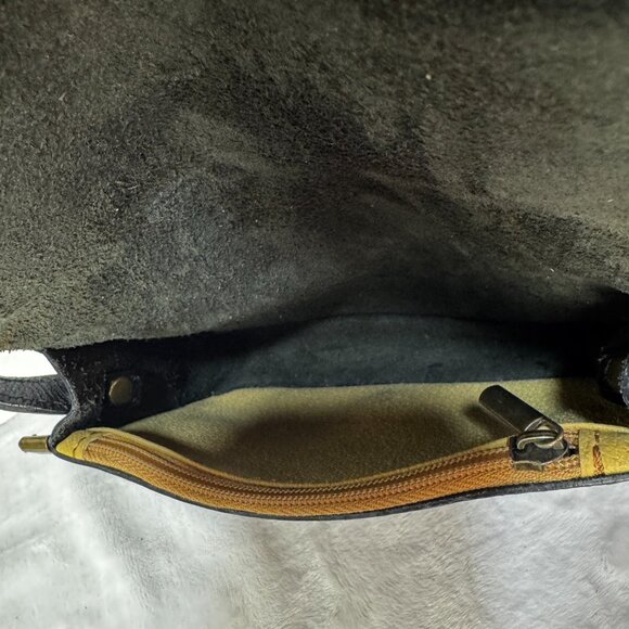 Vera Pelle Italian Black Leather Small Crossbody Purse Adjustable Strap Zipper - Picture 13 of 16